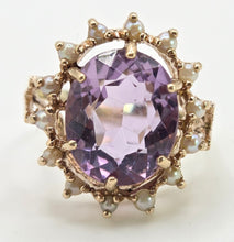 Load image into Gallery viewer, 1178 Vintage & Old Large Faceted Lilac Amethyst 14 See Pearls Ring