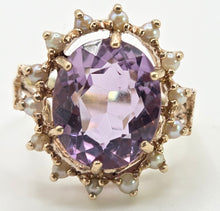 Load image into Gallery viewer, 1178 Vintage & Old Large Faceted Lilac Amethyst 14 See Pearls Ring