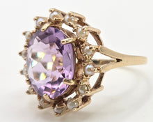 Load image into Gallery viewer, 1178 Vintage & Old Large Faceted Lilac Amethyst 14 See Pearls Ring