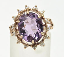 Load image into Gallery viewer, 1178 Vintage & Old Large Faceted Lilac Amethyst 14 See Pearls Ring