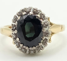 Load image into Gallery viewer, 2027 Vintage: 18ct Gold Australian Blue Sapphire Diamonds Diana Style Cluster Ring- From 1966