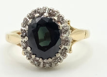 Load image into Gallery viewer, 2027 Vintage: 18ct Gold Australian Blue Sapphire Diamonds Diana Style Cluster Ring- From 1966
