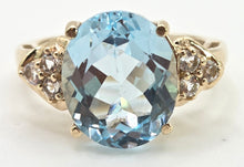 Load image into Gallery viewer, 5804 Vintage; 9ct Gol Faceted Cut Swiss Blue Topaz natural Diamonds Dress ring