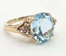 Load image into Gallery viewer, 5804 Vintage; 9ct Gol Faceted Cut Swiss Blue Topaz natural Diamonds Dress ring