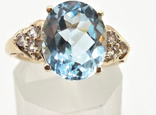 Load image into Gallery viewer, 5804 Vintage; 9ct Gol Faceted Cut Swiss Blue Topaz natural Diamonds Dress ring