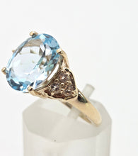 Load image into Gallery viewer, 5804 Vintage; 9ct Gol Faceted Cut Swiss Blue Topaz natural Diamonds Dress ring