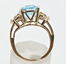 Load image into Gallery viewer, 5804 Vintage; 9ct Gol Faceted Cut Swiss Blue Topaz natural Diamonds Dress ring