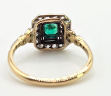 Cargar imagen en el visor de la galería, 7138 Vintage: Art Deco 18ct Gold Platinum Emerald 34 Natural Diamonds Panel Ring