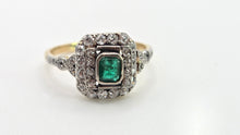 Load image into Gallery viewer, 2916: Vintage: Art Deco 18ct Gold Platinum Emerald 34 Natural Diamonds Panel Ring