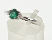 Load image into Gallery viewer, 8286 Vintage: Petite 18ct White Gold Emerald & Diamonds 3 Stone Ring