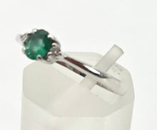 Load image into Gallery viewer, 8286 Vintage: Petite 18ct White Gold Emerald & Diamonds 3 Stone Ring
