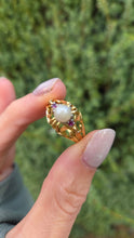 Load image into Gallery viewer, 6136 Vintage: Rare: 18ct Gold Cultured Pearl Rubies Cocktail Ring