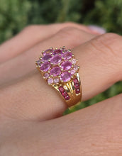 Load image into Gallery viewer, 6240 Vintage: 9ct Gold Pink Sapphires Topaz Cocktail Ring