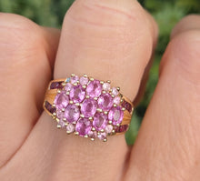 Load image into Gallery viewer, 6240 Vintage: 9ct Gold Pink Sapphires Topaz Cocktail Ring