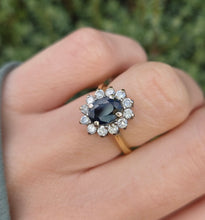 Load image into Gallery viewer, 2366 18ct Gold French Blue Sapphire (1.5ct) Diamonds (0.6ct) Cluster Ring