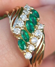 Load image into Gallery viewer, Vintage: 14ct Gold Emeralds Diamonds Openwork Ring