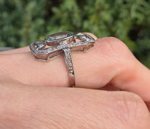 Load image into Gallery viewer, 2057 18ct White Gold Large Blue Aquamarine (2.41ct) Rose-Cut Diamonds  Art Deco Style Panel Ring