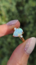 Load image into Gallery viewer, Vintage: 14ct Gold Cabochon White Opal Diamonds 3-Stone Ring