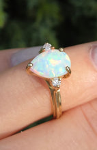 Load image into Gallery viewer, Vintage: 14ct Gold Cabochon White Opal Diamonds 3-Stone Ring