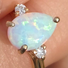 Load image into Gallery viewer, Vintage: 14ct Gold Cabochon White Opal Diamonds 3-Stone Ring