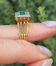 Load image into Gallery viewer, 6273 Vintage 18ct Gold Emerald Cut Emerald 12 Diamonds Square Set Cocktail Ring