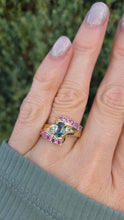 Load image into Gallery viewer, 6265 Vintage: 9ct Gold Pink & Green Sapphires Blue Zircon Cocktail Ring
