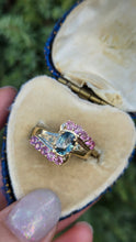 Load image into Gallery viewer, 6265 Vintage: 9ct Gold Pink & Green Sapphires Blue Zircon Cocktail Ring