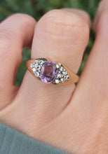 Load image into Gallery viewer, 6268 Vintage: 9ct Gold Pink Sapphire 12 Diamonds Dress Ring
