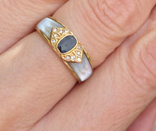 Load image into Gallery viewer, 1669 Vintage: 18ct Gold Blue Sapphire. Mother of Pearl Natural Diamonds Ring