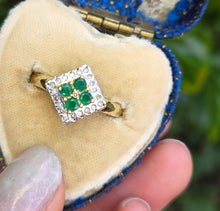 Load image into Gallery viewer, 6278 Vintage: 9ct Gold Emeralds Diamonds Art Deco Style Ring