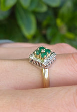 Load image into Gallery viewer, 6278 Vintage: 9ct Gold Emeralds Diamonds Art Deco Style Ring