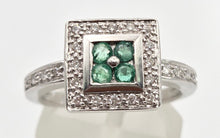 Load image into Gallery viewer, 6420- Vintage: 14ct White Gold Emeralds Diamonds Art Deco Style Panel Ring