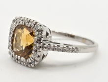 Load image into Gallery viewer, 2444; Vintage 18ct White Gold Fiery Yellow Citrine 24 Diamonds Ring