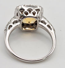 Load image into Gallery viewer, 2444; Vintage 18ct White Gold Fiery Yellow Citrine 24 Diamonds Ring