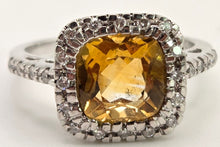 Load image into Gallery viewer, 2444; Vintage 18ct White Gold Fiery Yellow Citrine 24 Diamonds Ring