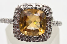 Load image into Gallery viewer, 2444; Vintage 18ct White Gold Fiery Yellow Citrine 24 Diamonds Ring