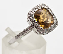 Load image into Gallery viewer, 2444; Vintage 18ct White Gold Fiery Yellow Citrine 24 Diamonds Ring