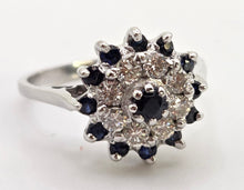 Load image into Gallery viewer, 2511- Vintage: 18ct White Gold 13 Sapphires 8 Natural Sparkling Diamonds Cluster Ring- From 1975