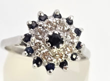 Load image into Gallery viewer, 2511- Vintage: 18ct White Gold 13 Sapphires 8 Natural Sparkling Diamonds Cluster Ring- From 1975