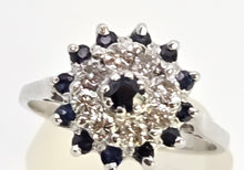 Load image into Gallery viewer, 2511- Vintage: 18ct White Gold 13 Sapphires 8 Natural Sparkling Diamonds Cluster Ring- From 1975