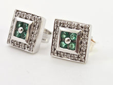 Load image into Gallery viewer, 2439 Vintage; 14ct Gold Emeralds Natural Sparkling Diamonds Art Deco Style Panel Earrings