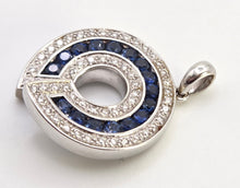 Load image into Gallery viewer, 2441- Vintage Heavy 18ct White Gold Cornflower Blue Sapphires Diamonds Horseshoe Pendant
