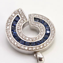 Load image into Gallery viewer, 2441- Vintage Heavy 18ct White Gold Cornflower Blue Sapphires Diamonds Horseshoe Pendant