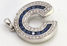Load image into Gallery viewer, 2441- Vintage Heavy 18ct White Gold Cornflower Blue Sapphires Diamonds Horseshoe Pendant