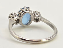 Load image into Gallery viewer, 2467- Vintage Rare 18ct White Gold Platinum Aquamarine Diamonds 3-Stone Straight Ring