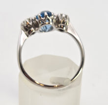 Load image into Gallery viewer, 2467- Vintage Rare 18ct White Gold Platinum Aquamarine Diamonds 3-Stone Straight Ring
