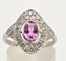 Load image into Gallery viewer, 2479: Rare Platinum Pink Sapphire 20 Diamonds Art Deco Style Cluster Ring