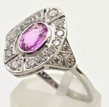 Load image into Gallery viewer, 2479: Rare Platinum Pink Sapphire 20 Diamonds Art Deco Style Cluster Ring