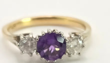 Load image into Gallery viewer, 2496: Vintage Exquisite 18ct Gold Amethyst Twin Round Full Cut Diamonds