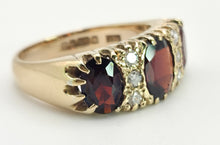 Load image into Gallery viewer, 6147- 9ct Gold Victorian Style Almandine Garnets Natural Diamonds Ring- From 1969